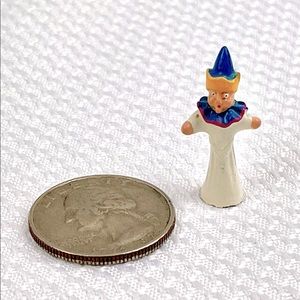 Dollhouse Miniature Pewter Jester Puppet Doll, White Blue Yellow Purple Colors.
